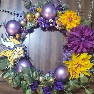 Purple and Yellow Floral Wreath with Gold Accents